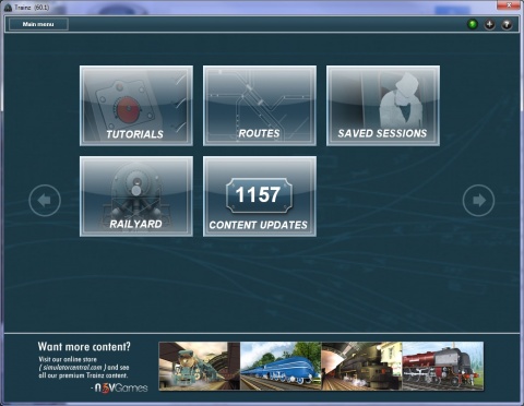 Trainz 2012 Main Menu screen