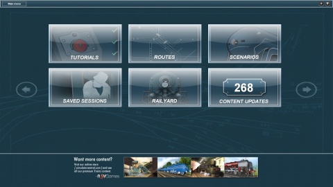 Trainz 2010 Main Menu screen
